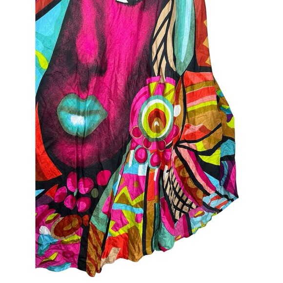 Jack Pot Abstract Art Dress OS Rayon Handkerchief Hem Colorful Graphic Face Boho - Picture 4 of 14
